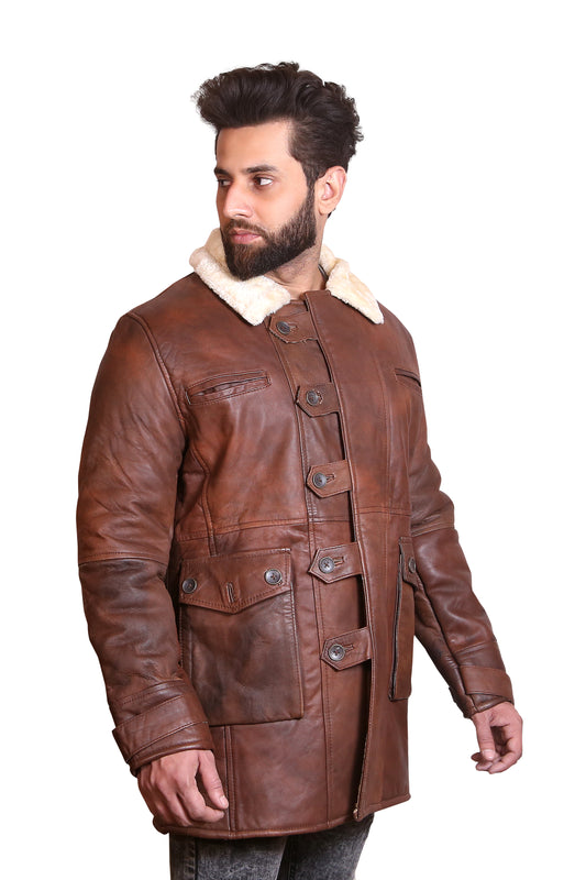Men's Brown Shearling Leather Coat