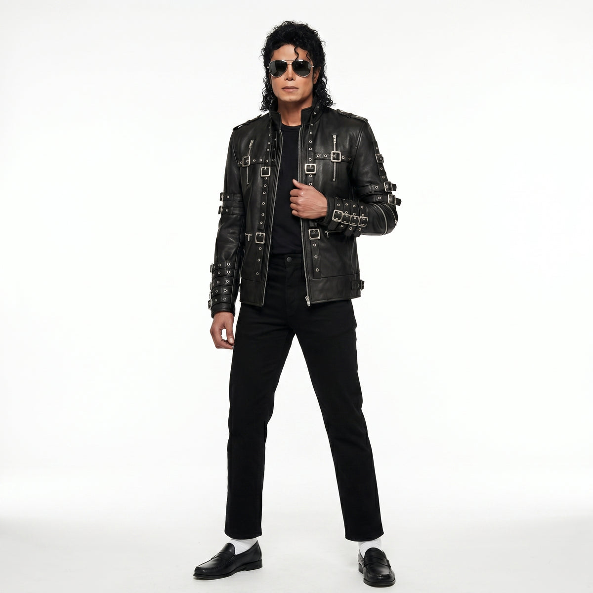 Michael Jackson Metal Rock Concert Black Leather Jacket