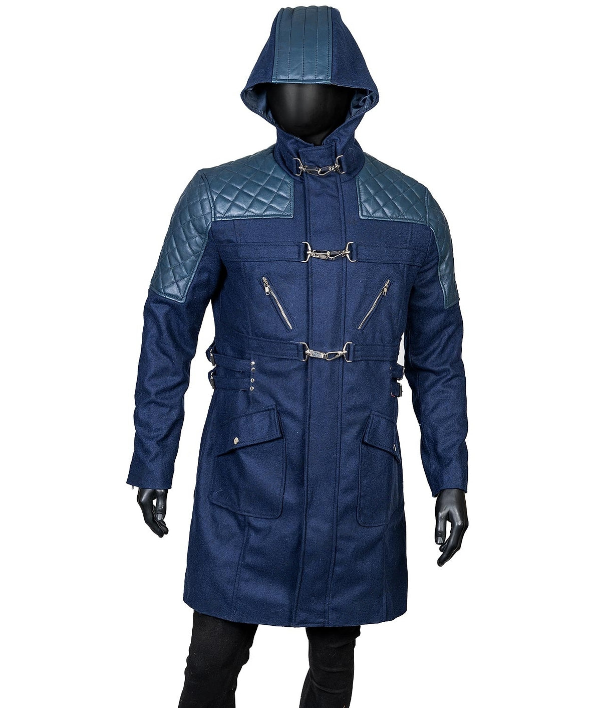 Devil May Cry 5 Nero Blue Leather Hooded Trench Coat