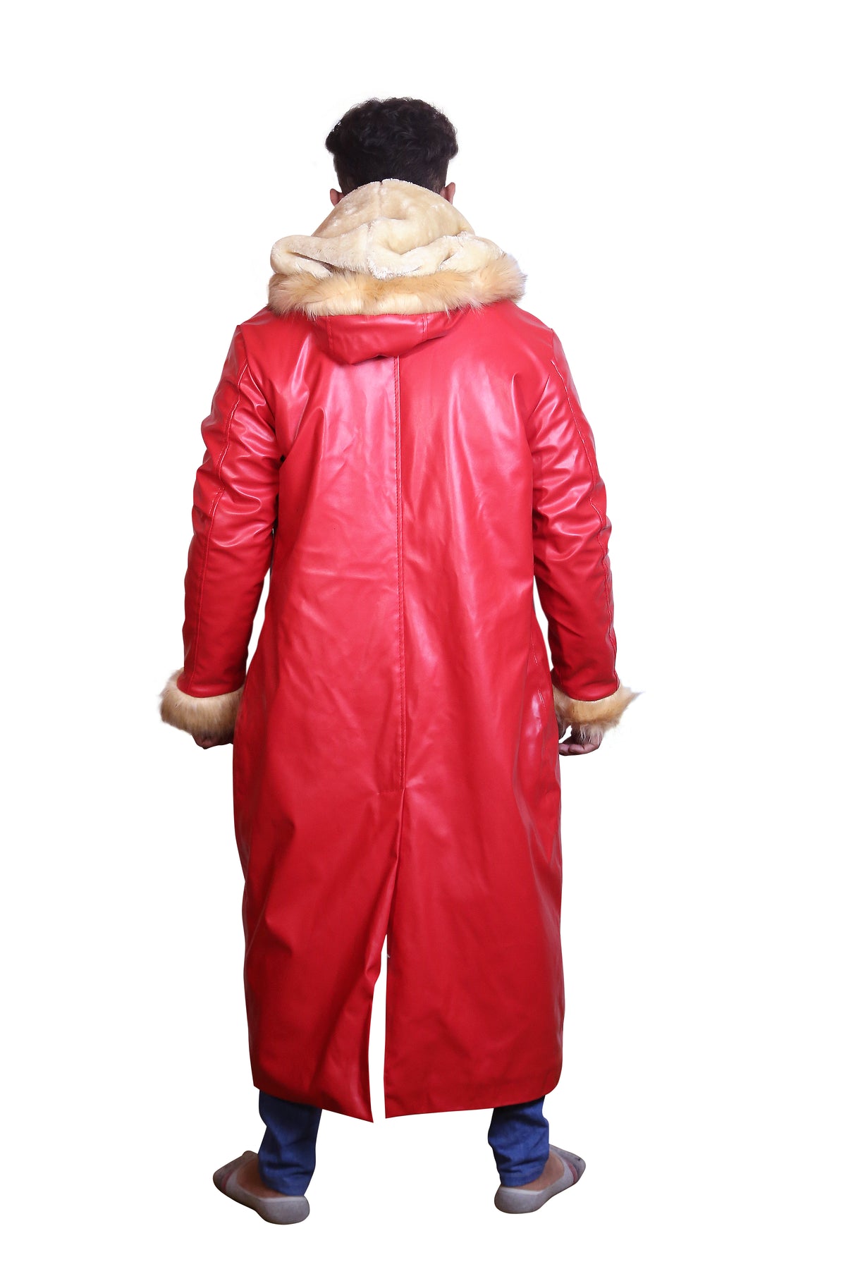 Men’s Red Santa Claus Long Coat Hood Christmas Costume