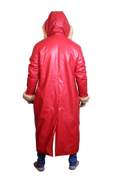 Men’s Red Santa Claus Long Coat Hood Christmas Costume