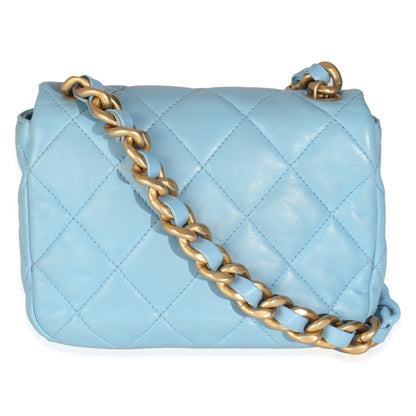 Light Blue Quilted Lambskin Mini Lacquered Chain Flap Bag
