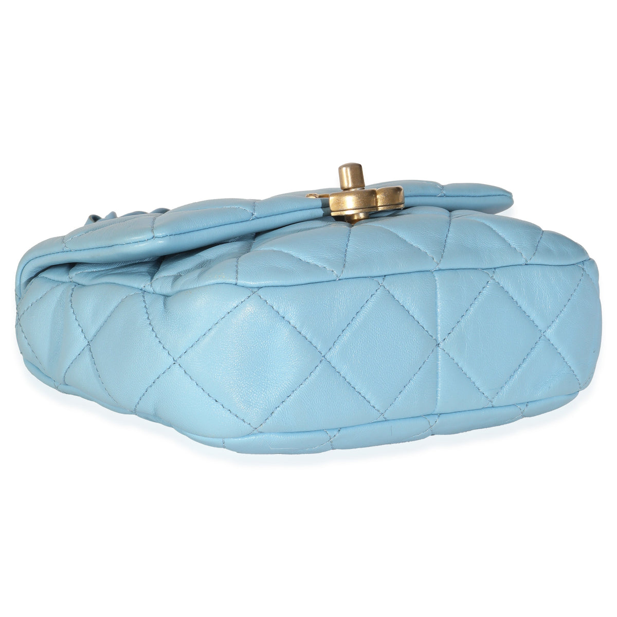 Light Blue Quilted Lambskin Mini Lacquered Chain Flap Bag