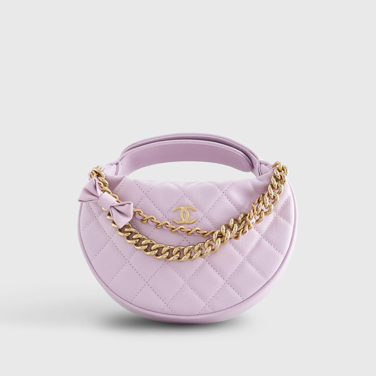 Chanel Quilted Circle Pouch Bag Mini Caviar Light Purple w/ Chain Gold Hardware