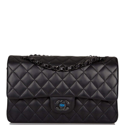 Chanel Medium Classic Double Flap Bag SO Black Lambskin Quilted Black Hardware