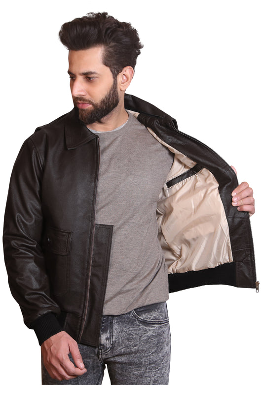 Black Aviator Bomber Sheep Leather Jacket