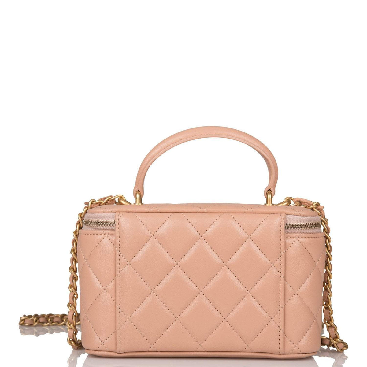 Chanel Beige Quilted Lambskin Small Top Handle Vanity Bag