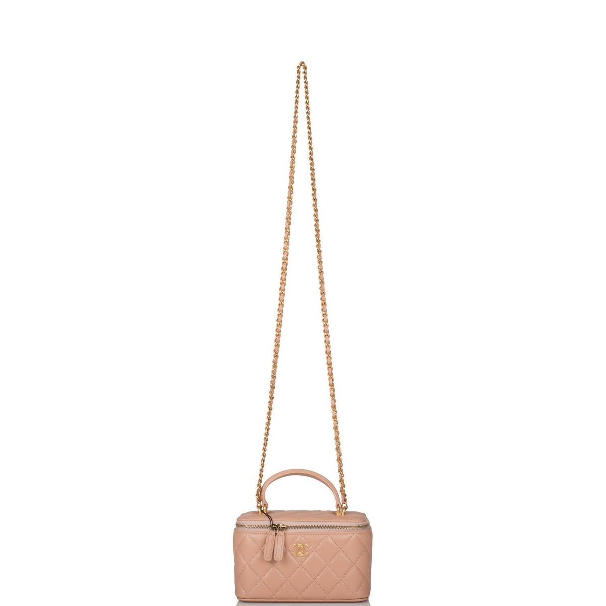 Chanel Beige Quilted Lambskin Small Top Handle Vanity Bag