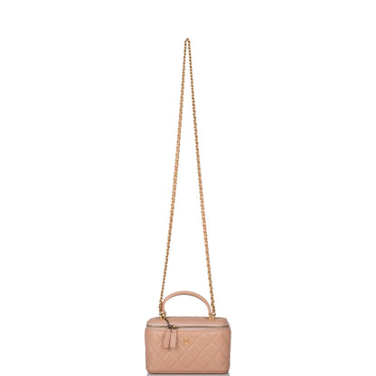 Chanel Beige Quilted Lambskin Small Top Handle Vanity Bag