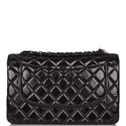 Chanel SO Black Shiny Crumpled Calfskin Jumbo Classic Double Flap Bag Black Hardware