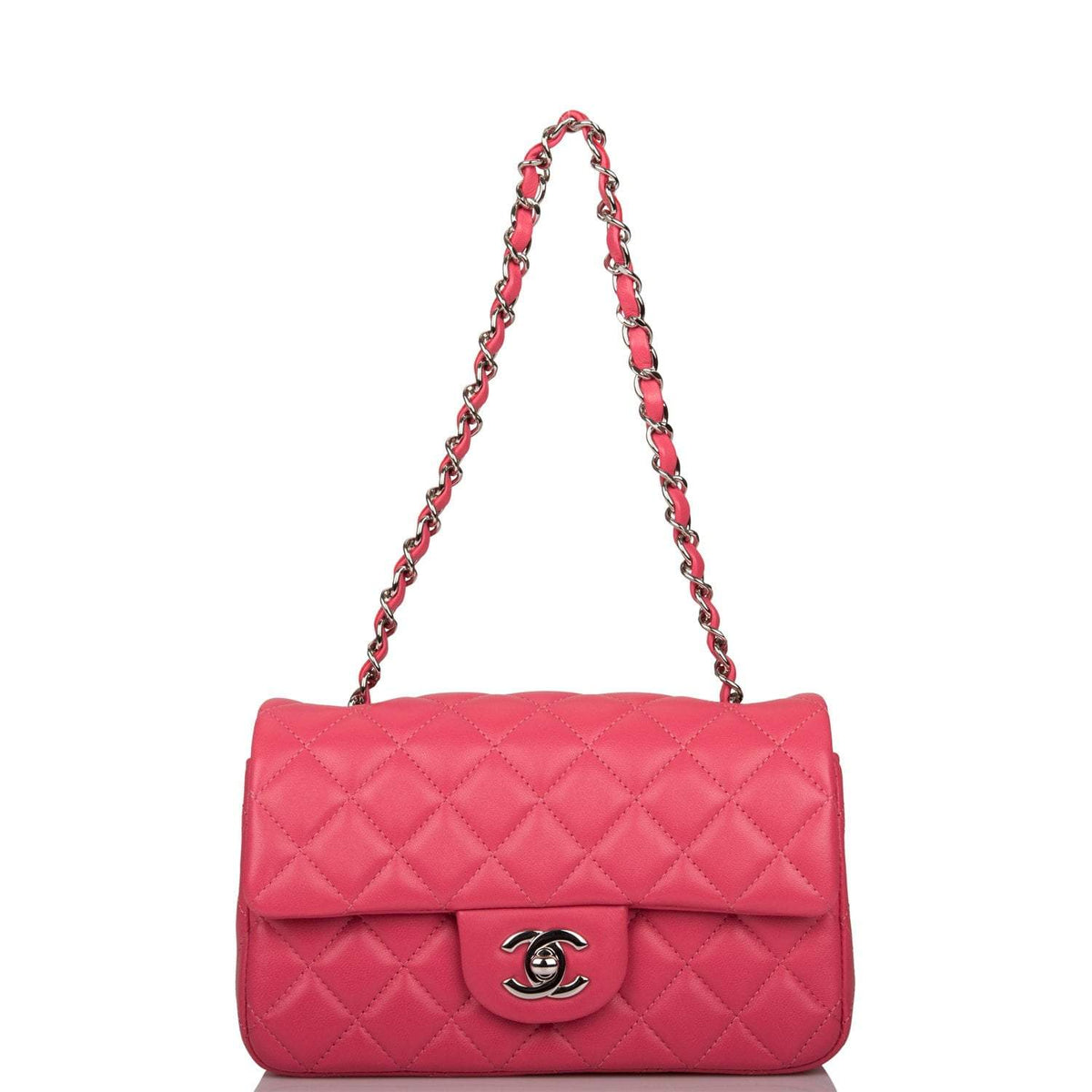 Chanel Pink Quilted Lambskin Rectangular Mini Classic Flap Bag Silver Hardware