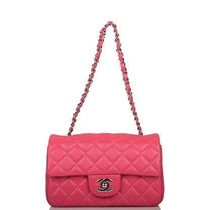 Chanel Pink Quilted Lambskin Rectangular Mini Classic Flap Bag Silver Hardware