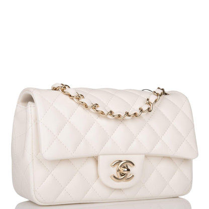 Chanel White Quilted Lambskin Rectangular Mini Classic Flap Bag Light Gold Hardware