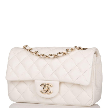Chanel White Quilted Lambskin Rectangular Mini Classic Flap Bag Light Gold Hardware