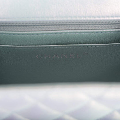 Chanel Mini Square Flap Bag Blue Iridescent Lambskin Silver Hardware