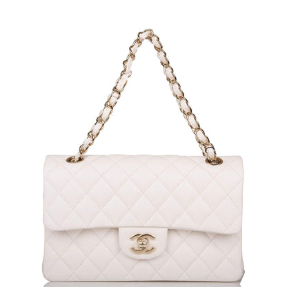 Chanel Small Classic Double Flap White Caviar Light Gold Hardware