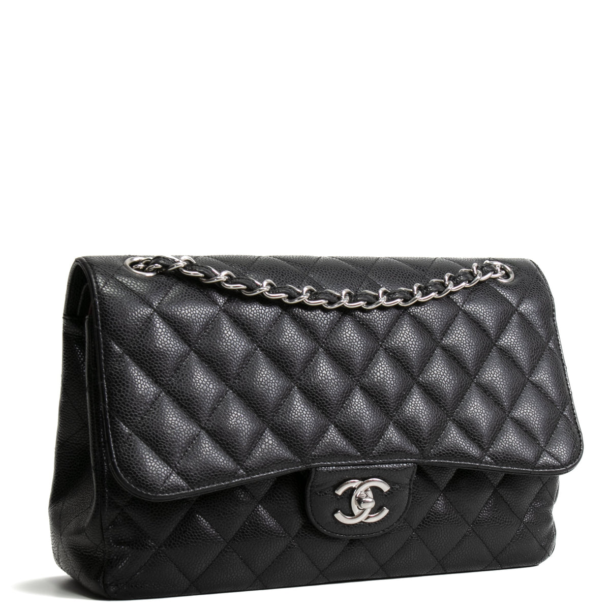 CHANEL Caviar Jumbo Double Flap Bag - Black