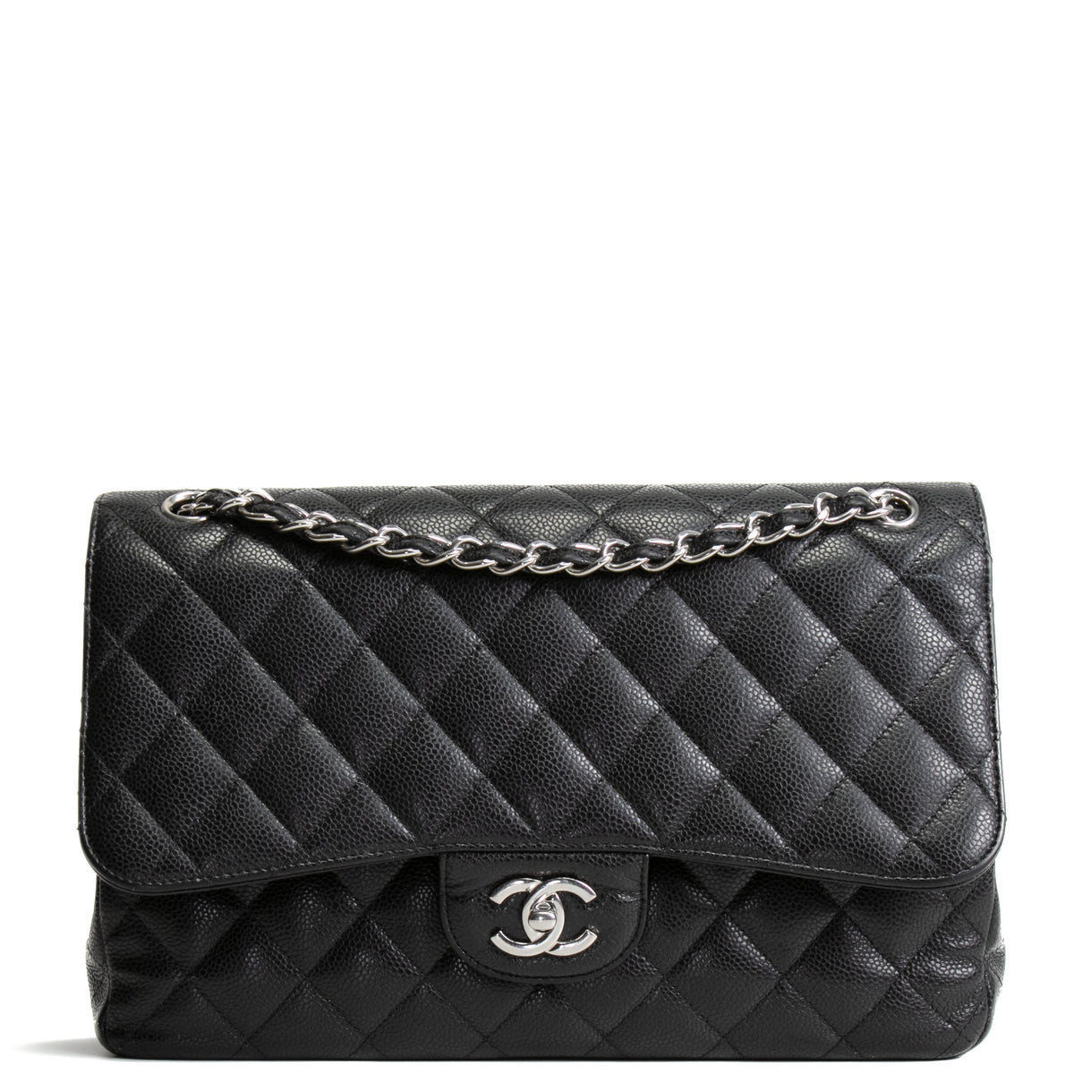 CHANEL Caviar Jumbo Double Flap Bag - Black