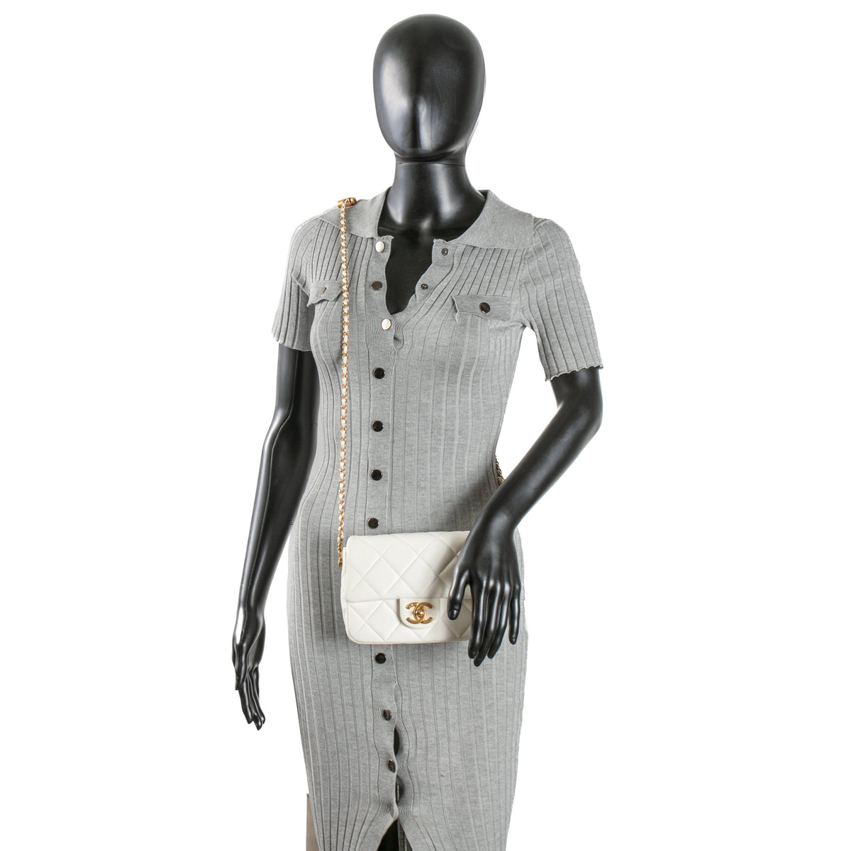 CHANEL My Perfect Mini Adjustable Pearl Chain Flap - White