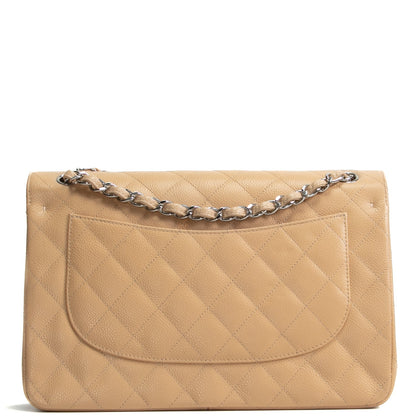 CHANEL Classic Jumbo Double Flap Quilted Caviar - Beige