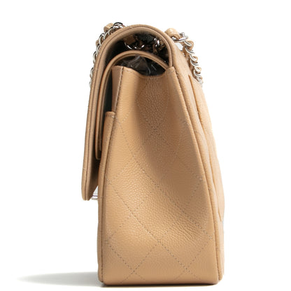 CHANEL Classic Jumbo Double Flap Quilted Caviar - Beige