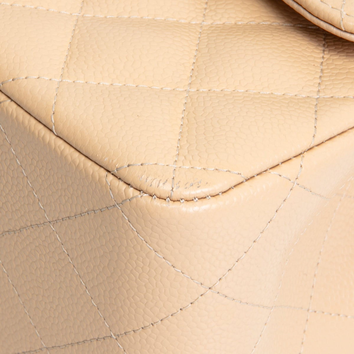 CHANEL Classic Jumbo Double Flap Quilted Caviar - Beige
