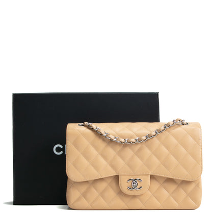 CHANEL Classic Jumbo Double Flap Quilted Caviar - Beige