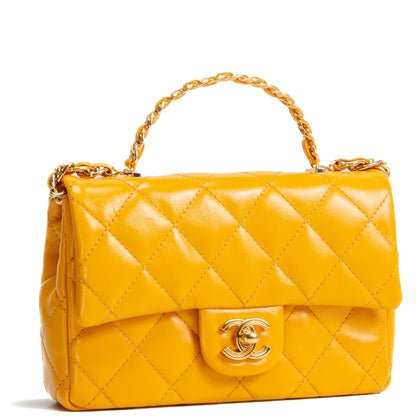 CHANEL Golden Links Top Handle Flap Bag Small- Mustard Yellow