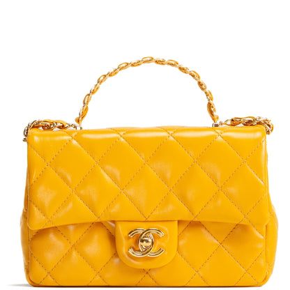 CHANEL Golden Links Top Handle Flap Bag Small- Mustard Yellow