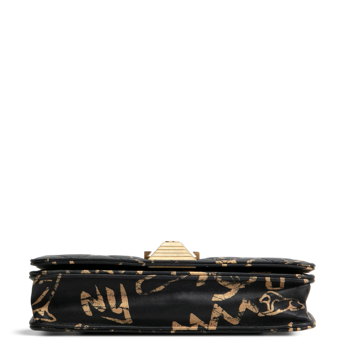 CHANEL Calfskin Quilted Paris-New York Graffiti Pyramid Wallet on Chain- Black