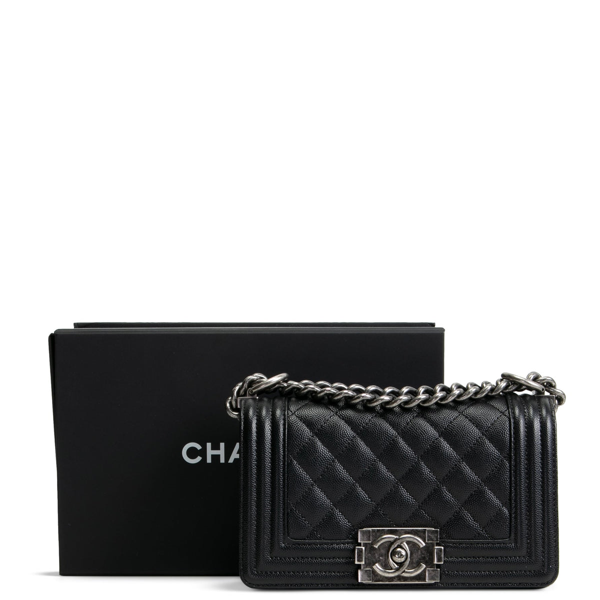 CHANEL Caviar Quilted Boy Flap Bag Small- Black