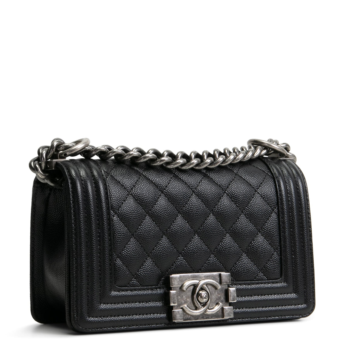 CHANEL Caviar Quilted Boy Flap Bag Small- Black