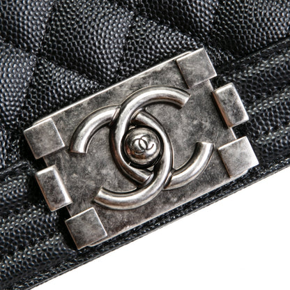 CHANEL Caviar Quilted Boy Flap Bag Small- Black