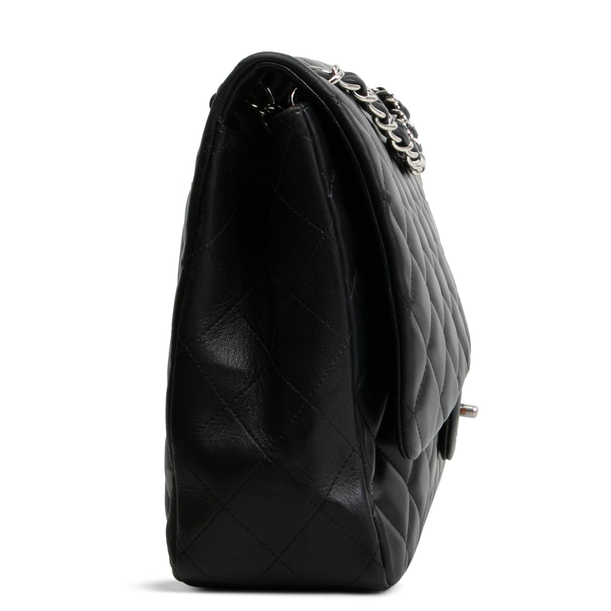 CHANEL Maxi Single Flap Quilted Lambskin- Black