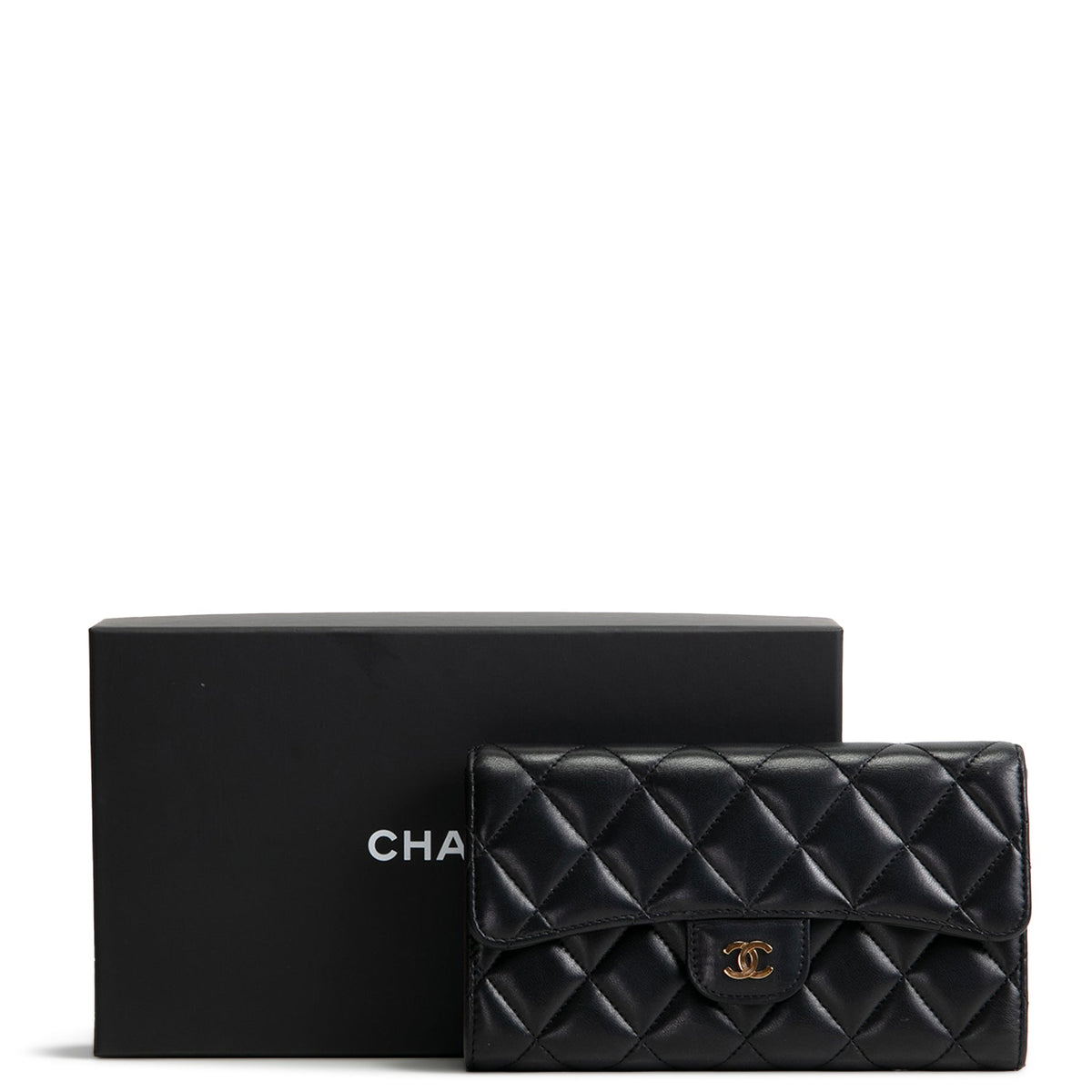 CHANEL Quilted Lambskin Classic Flap Continental Trifold Wallet - Black