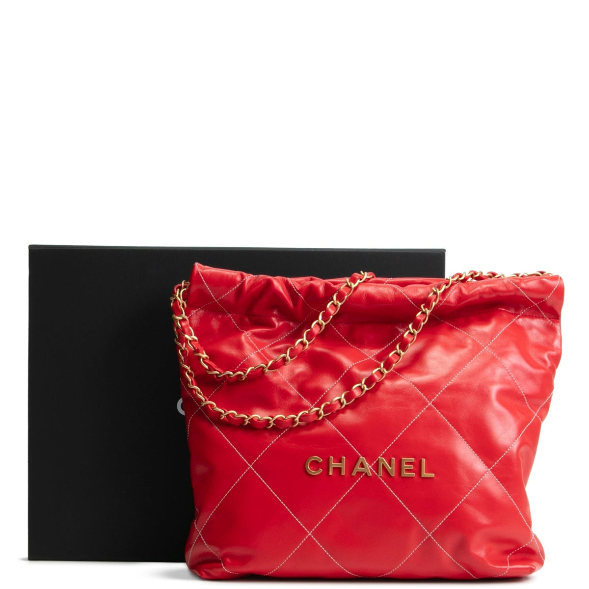 CHANEL 22 Shiny Quilted Calfskin Small Hobo - Red