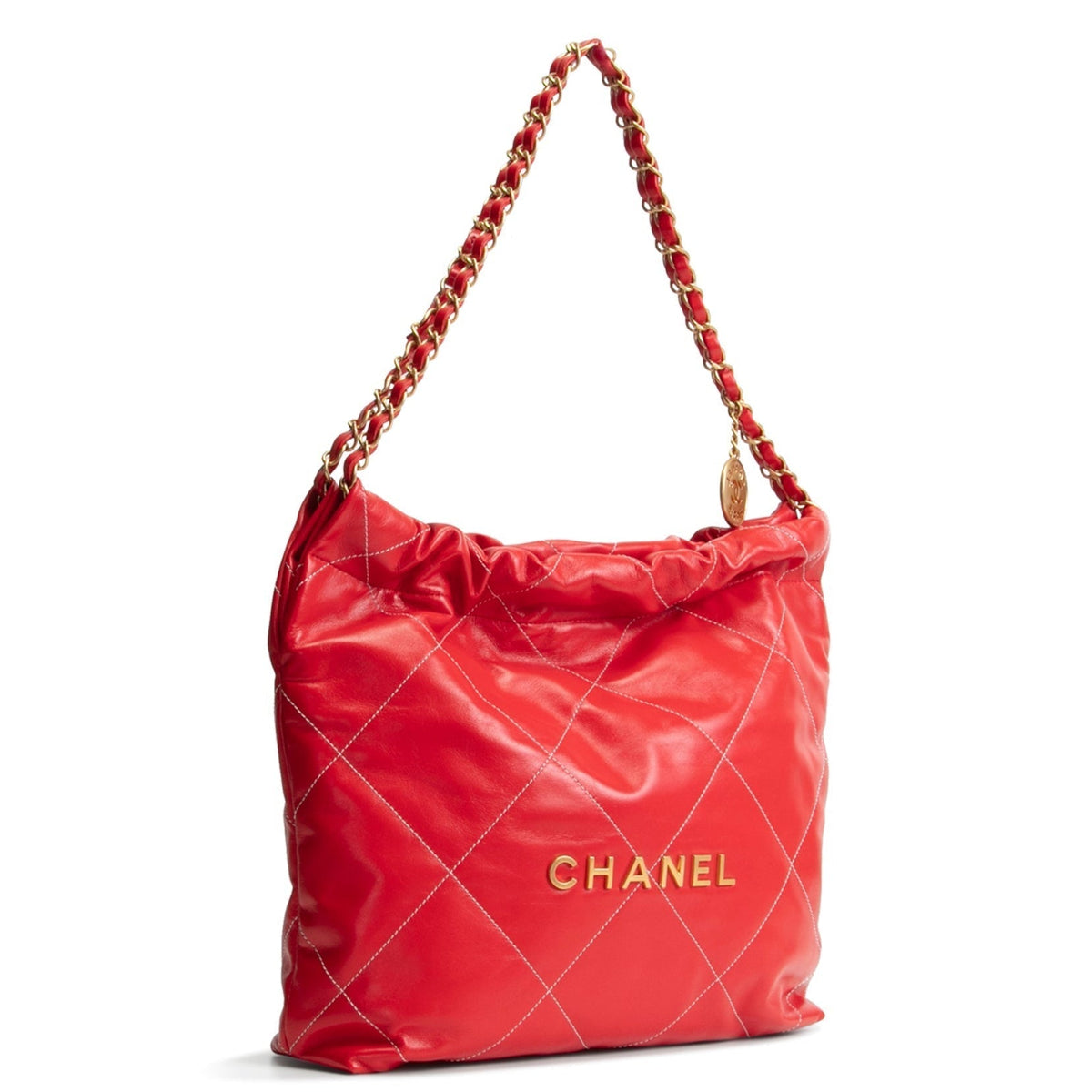CHANEL 22 Shiny Quilted Calfskin Small Hobo - Red
