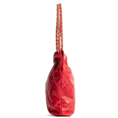 CHANEL 22 Shiny Quilted Calfskin Small Hobo - Red