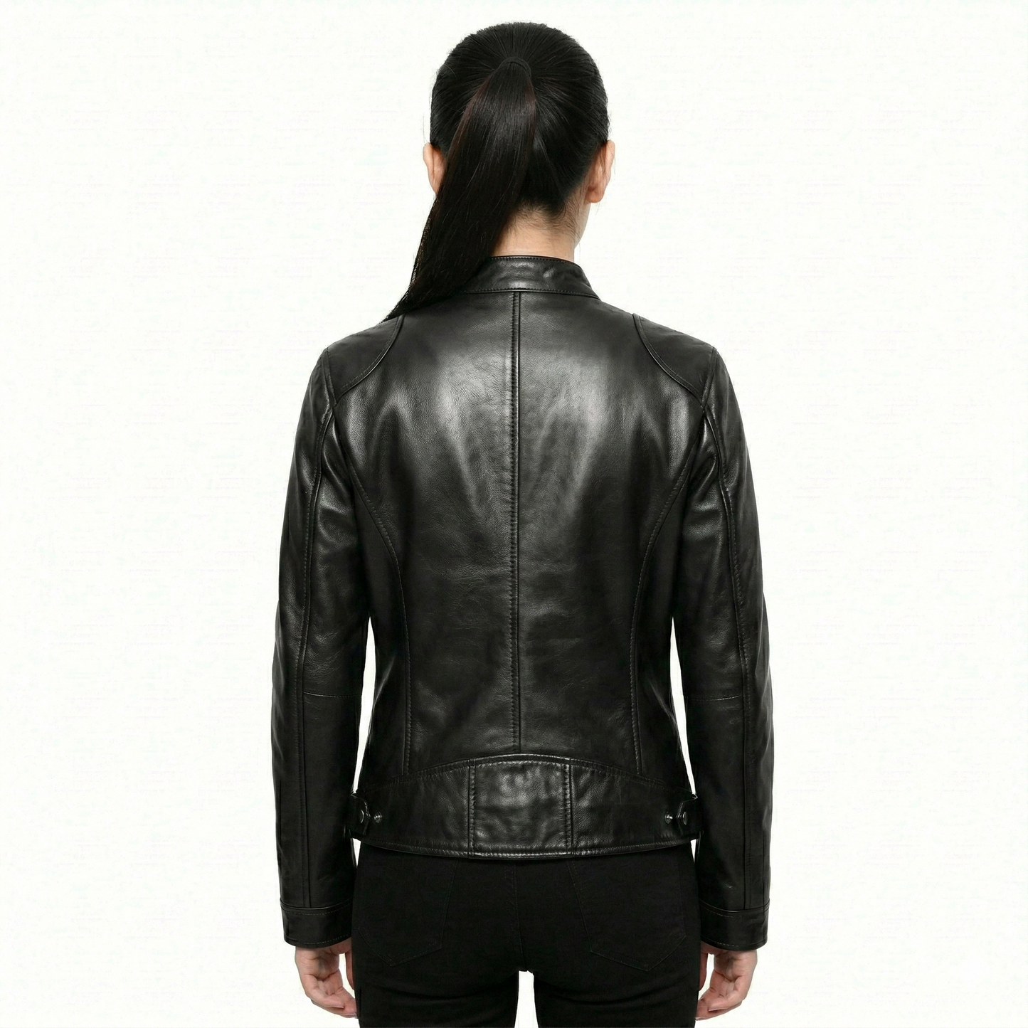 Women’s Black Leather Jacket, Cafe Racer Biker Jacket