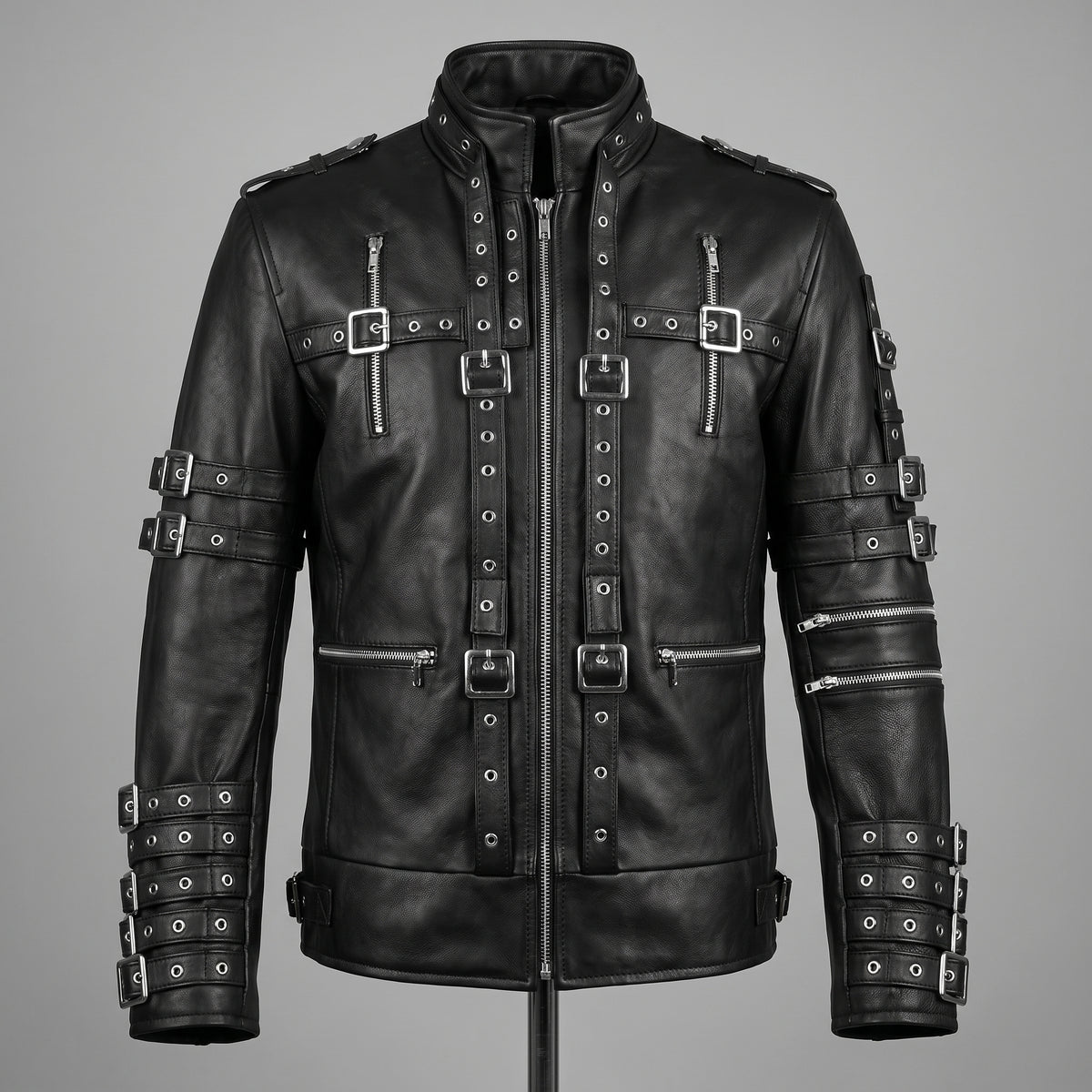 Michael Jackson Metal Rock Concert Black Leather Jacket