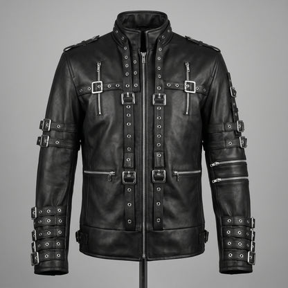 Michael Jackson Metal Rock Concert Black Leather Jacket