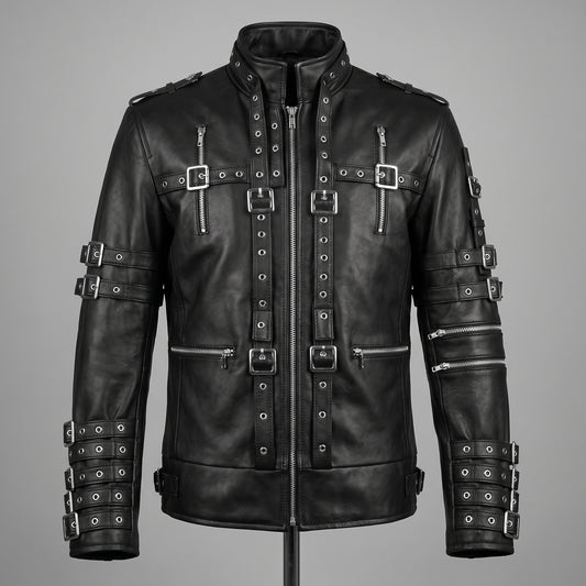 Michael Jackson Metal Rock Concert Black Leather Jacket
