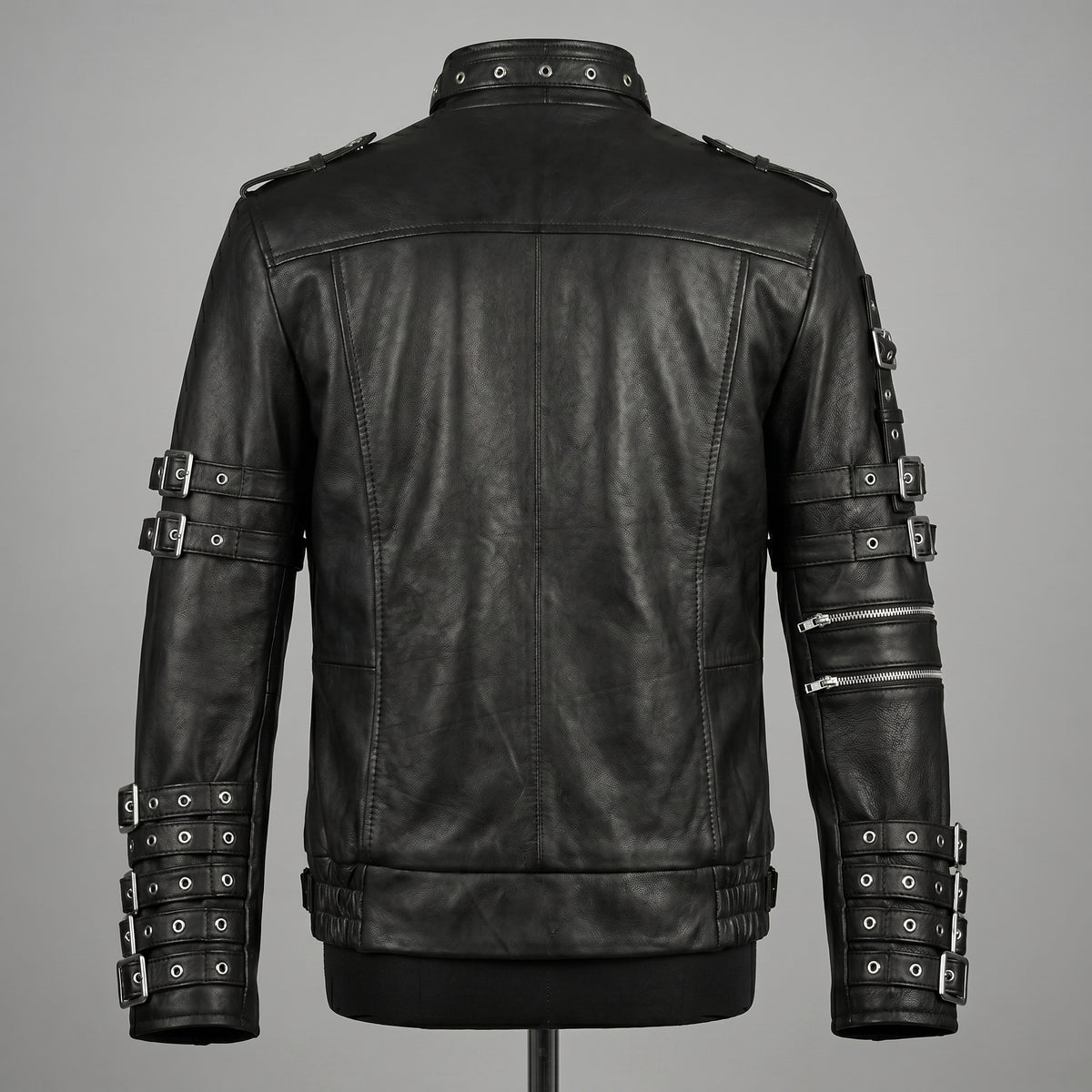 Michael Jackson Metal Rock Concert Black Leather Jacket