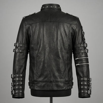 Michael Jackson Metal Rock Concert Black Leather Jacket