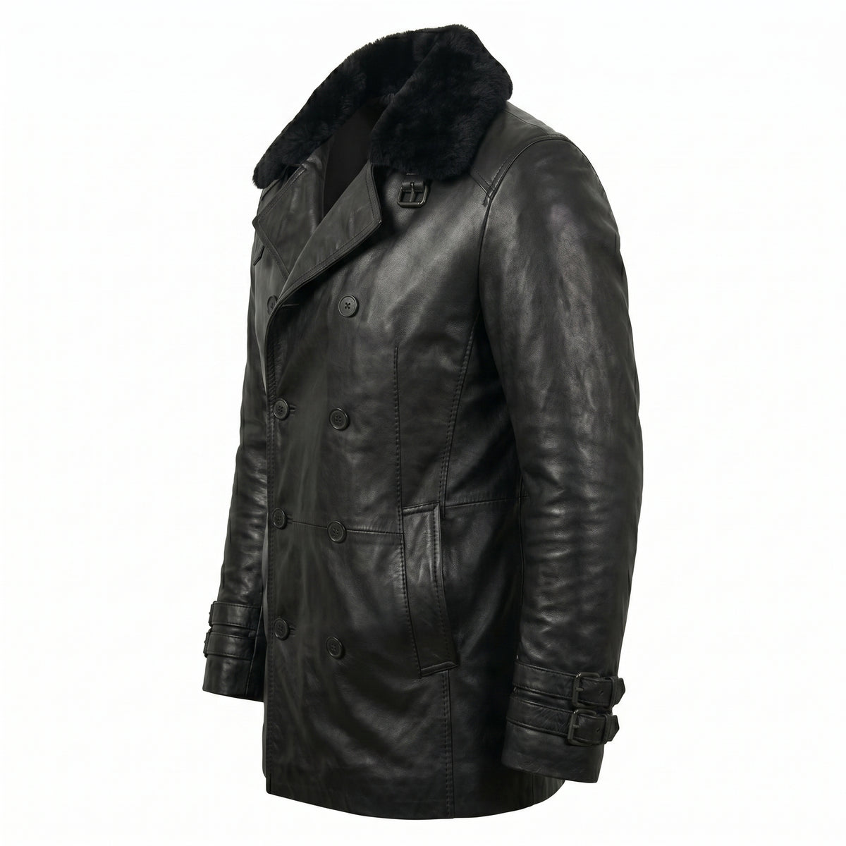 Resident Evil 9 Leon S. Kennedy Black Leather Peacoat Fur Collar Jacket