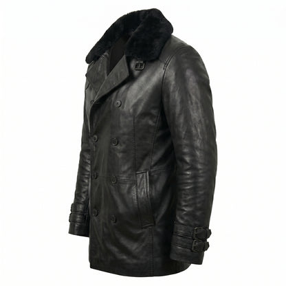 Resident Evil 9 Leon S. Kennedy Black Leather Peacoat Fur Collar Jacket