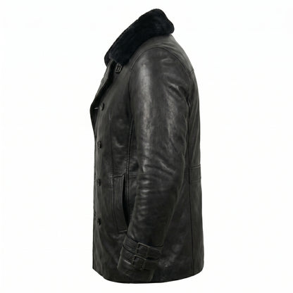 Resident Evil 9 Leon S. Kennedy Black Leather Peacoat Fur Collar Jacket