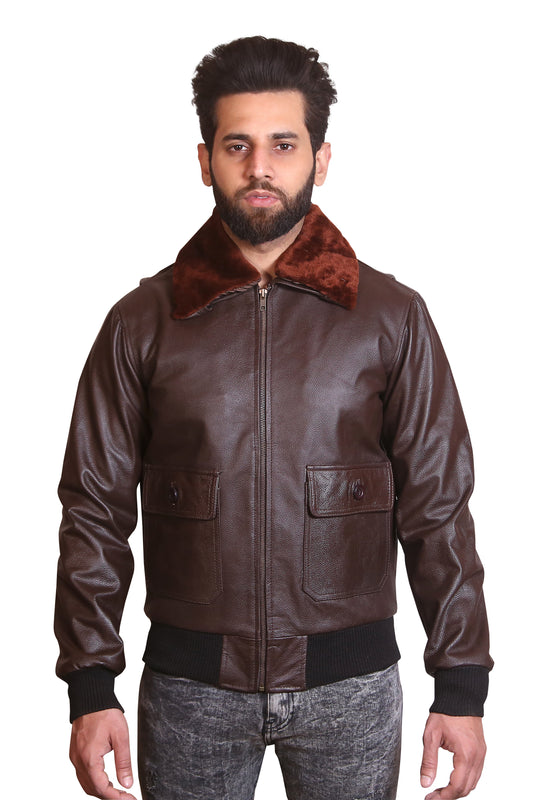 Brown Aviator Bomber Jacket Fur Collar Winter Coat