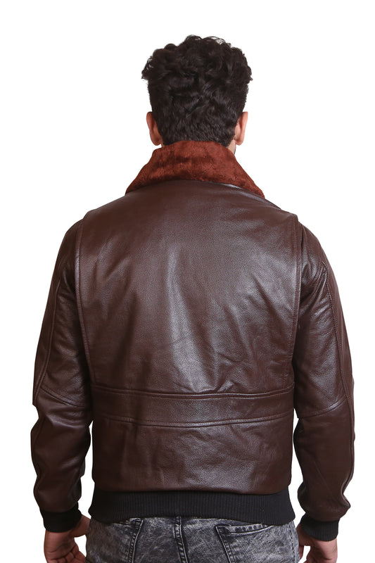 Brown Aviator Bomber Jacket Fur Collar Winter Coat