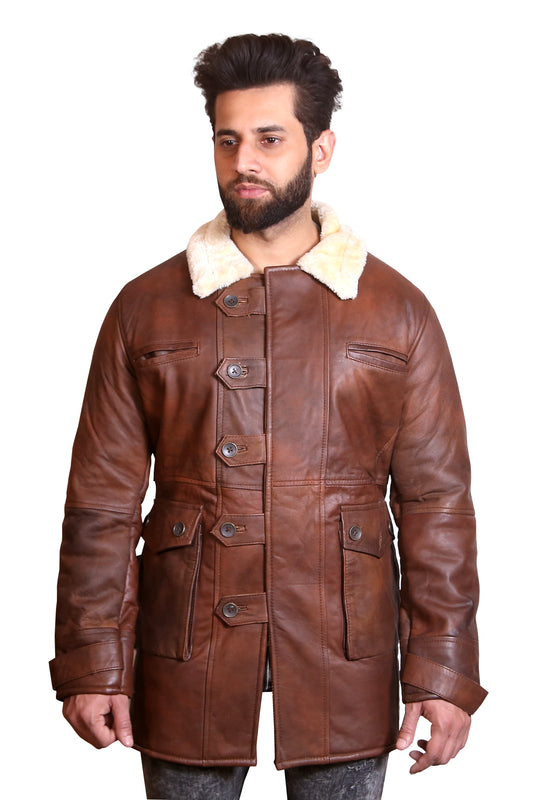 Men's Brown Shearling Leather Coat